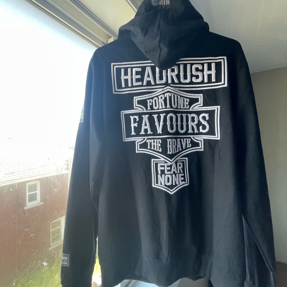 Headrush Black Graphic Hoodie - "Fortune Favours the Brave"